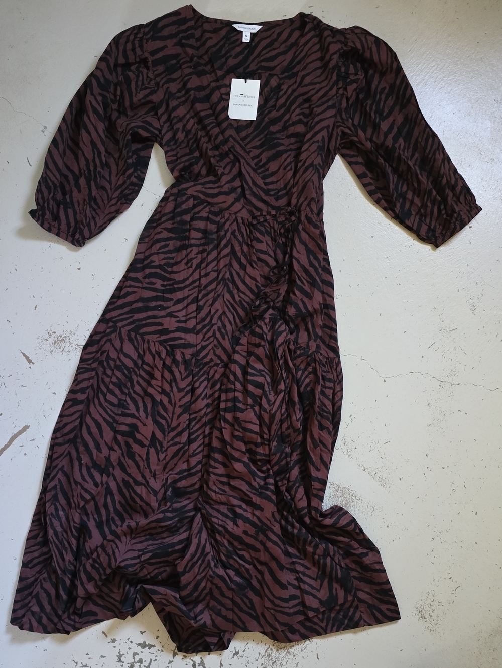 Banana Republic x White Lotus Brown Zebra Women's Cotton Wrap Dress Size M NWT